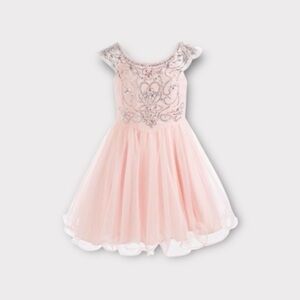 Pink & Violet Rhinestone Jewel Detail Pink Tulle Dress
